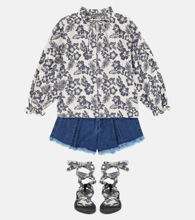 The New Society Olivia Floral Linen And Cotton Blouse In Hibiscus Girl