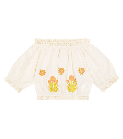The New Society Ivory Tank Top For Girl With Flowers In Vanilla