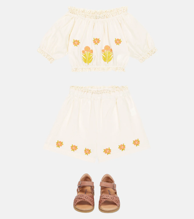 The New Society Clementine Embroidered Floral Cotton Shorts In Vanilla