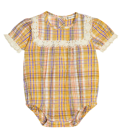 The New Society Baby Andrea Checked Cotton-blend Bodysuit In Multicolor Check