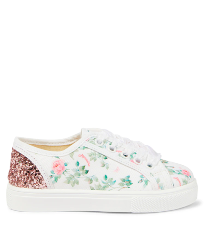 Shop Monnalisa Floral Sequined Sneakers In Bianco
