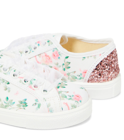 Shop Monnalisa Floral Sequined Sneakers In Bianco