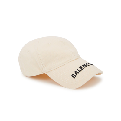 Shop Balenciaga Cream Logo-embroidered Cotton Cap In Off White