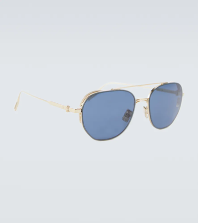 Dior Dm40024u Gold Aviator Sunglasses In Shiny Gold Dh / Blue