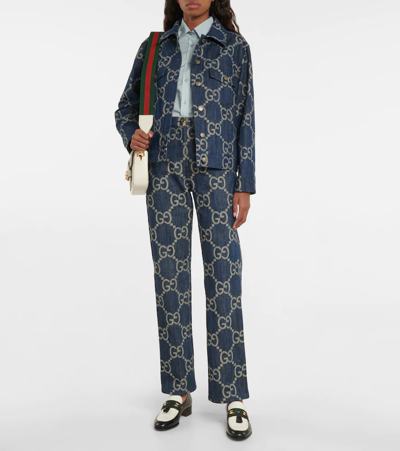 Shop Gucci Jumbo Gg Oversized Denim Jacket In Blue/ivory