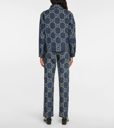 Shop Gucci Jumbo Gg Oversized Denim Jacket In Blue/ivory