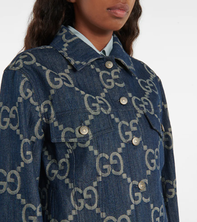 Shop Gucci Jumbo Gg Oversized Denim Jacket In Blue/ivory