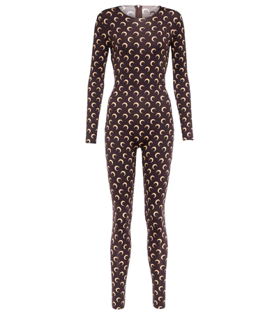 Shop Marine Serre Printed Stretch-jersey Jumpsuit In All Over Moon Brown