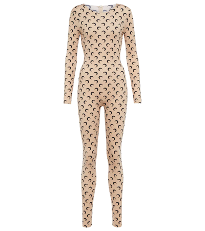 Shop Marine Serre Printed Jersey Bodysuit In All Over Moon Tan