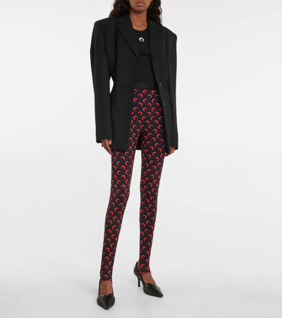 Shop Marine Serre Printed Stretch-jersey Leggings In All Over Moon Red