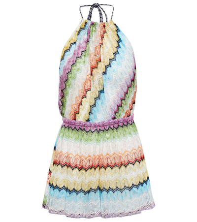 Shop Missoni Halterneck Zig-zag Playsuit In Krg0087 Bright Multicolor