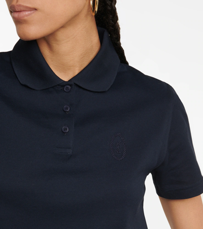 Shop Saint Laurent Cotton Piqué Cropped Polo Shirt In Marine