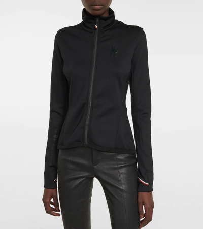 Shop Moncler Technical Jersey Zip-up Hoodie In Black
