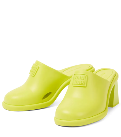 Miu Miu High-heeled Muller Shoes In Lime