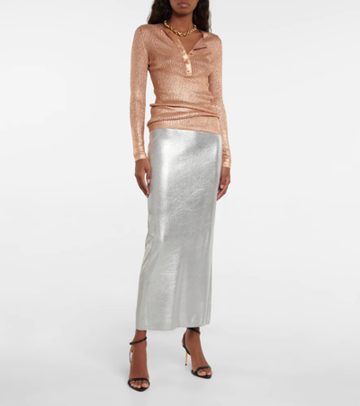 Shop Tom Ford Metallic Cashmere And Silk Top In Beige Fawn & Rosegold
