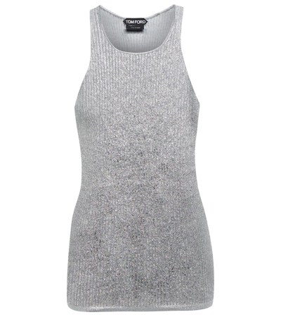 Shop Tom Ford Metallic Cashmere And Silk Tank Top In Pewter & Silver