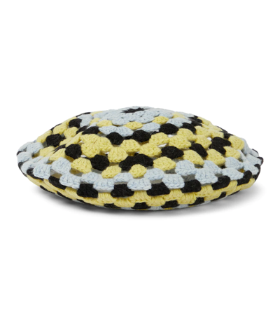 Ganni Crocheted Wool-blend Beret In Black