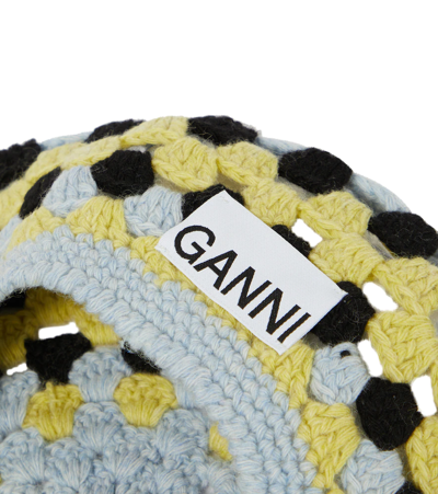 Shop Ganni Crocheted Wool-blend Beret In Black
