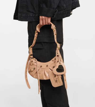 Shop Balenciaga Le Cagole Mini Leather Shoulder Bag In Nude Beige