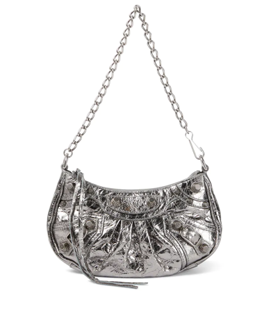 Shop Balenciaga Le Cagole Mini Leather Shoulder Bag In Silver
