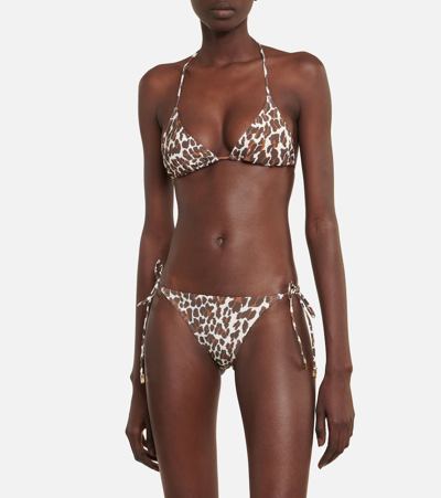 Shop Tory Burch Printed Triangle Bikini Bottoms In Reva Leopard