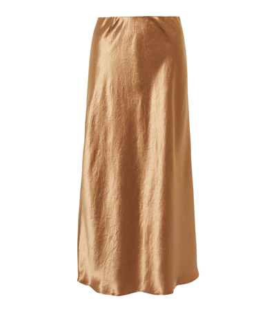 Shop Max Mara Alessio Satin Midi Skirt In Rock Oker