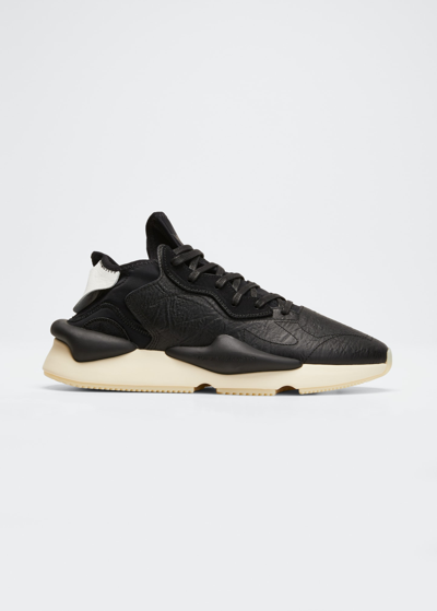 Shop Y-3 Men's Kaiwa Stretch Mix-leather High-top Sneakers In Black/black/white