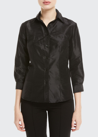 Shop Carolina Herrera Taffeta Button-front Shirt In Midnight