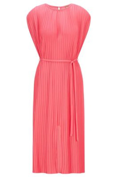 Shop Hugo Boss Pliss Dress With Belted Waist And Branded Button- Pink Women's Jersey Dresses Size Xl