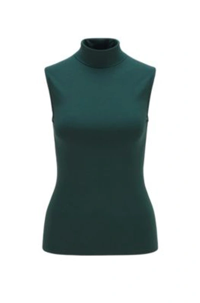 Shop Hugo Boss Extra-slim-fit Sleeveless Rollneck Top In Stretch Fabric In Light Green