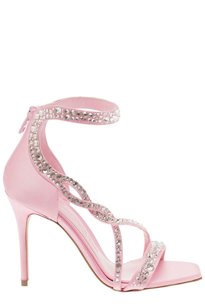 Shop Alexander Mcqueen Embellished Wrap Open Toe Sandals In Pink