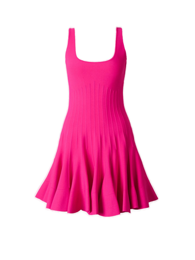 Shop Alexander Mcqueen Ruffled Hem Knitted Mini Dress In Pink