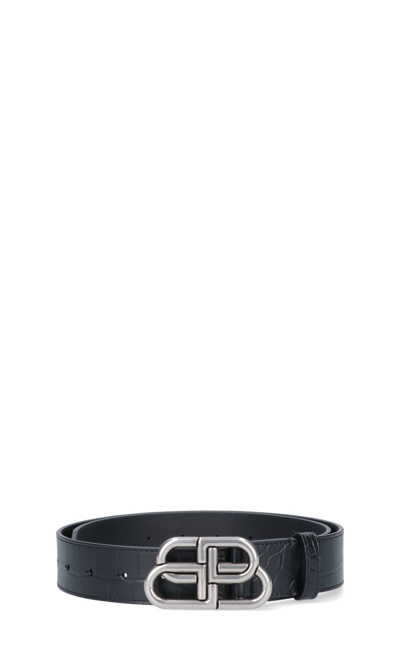 Shop Balenciaga Embossed Logo Buckle Belt In Black