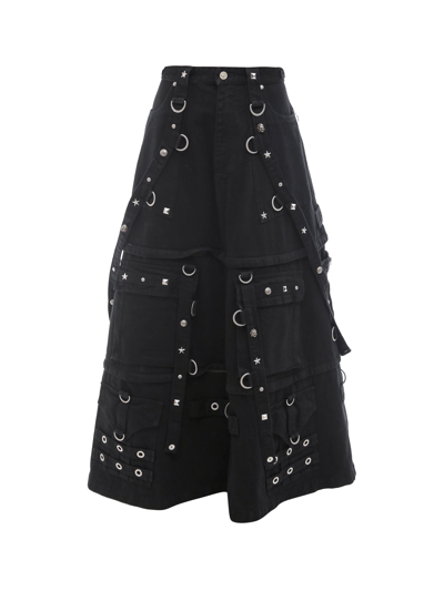 Shop Balenciaga Studded Denim Maxi Skirt In Black