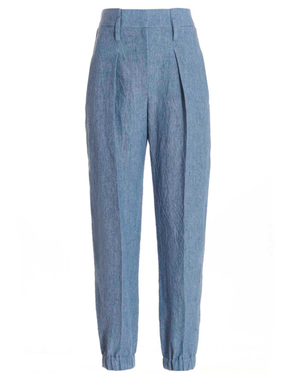 Shop Brunello Cucinelli High Waist Tapered Leg Pants In Blue