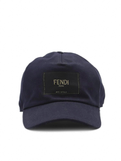 Shop Fendi Logo Patch Baseball Cap In Blue