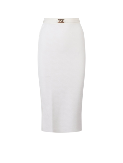 Shop Fendi Logo Plaque Midi Skirt In White