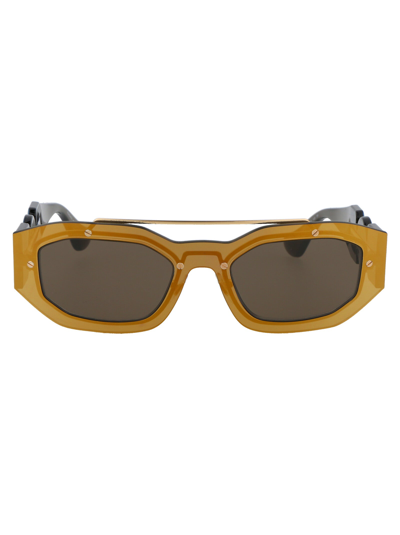 Shop Versace Eyewear Rectangle Frame Sunglasses In Yellow