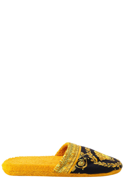 Shop Versace Medusa Printed Flat Slippers In Gold