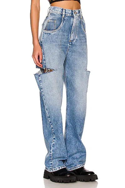 Maison Margiela Womens Blue Icons Cut-out Straight-leg High-rise Jeans In Denim