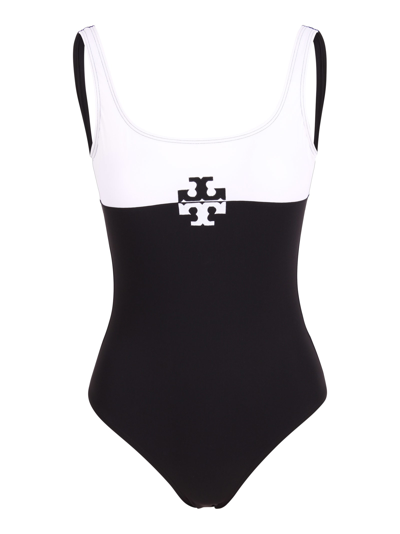 Shop Tory Burch Logo Swimsuit In Black White