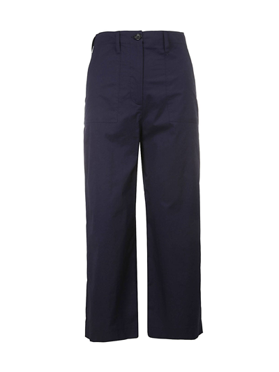 Shop Ps By Paul Smith Cotton Short Wide Leg Trousers In Navy