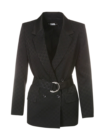 Shop Karl Lagerfeld Satin Monogram Blazer In Black