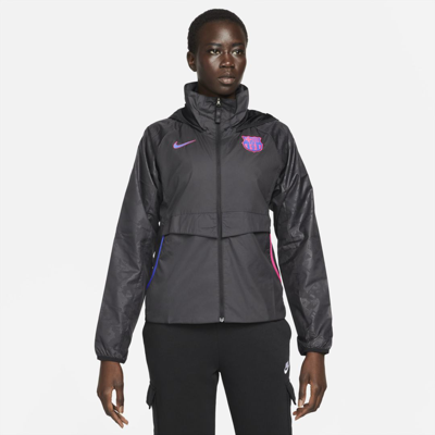 Shop Nike Women's  Fc Barcelona Awf Soccer Jacket In Black
