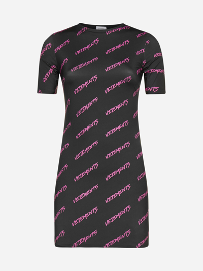 Shop Vetements Logo Print Jersey Mini Dress