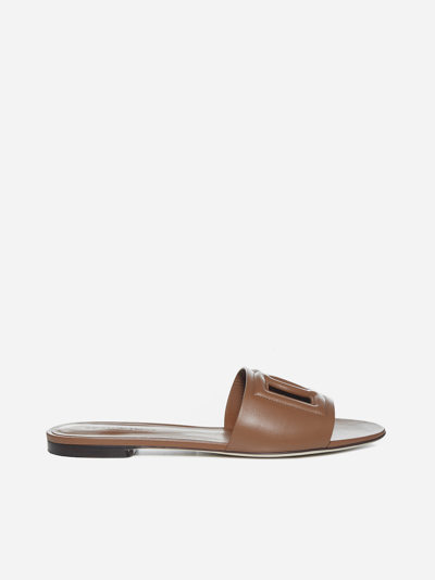 Shop Dolce & Gabbana Logo Leather Flat Sandals