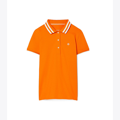 Shop Tory Sport Tory Burch Performance Piqué Pleated-collar Polo In Tory Orange/snow White