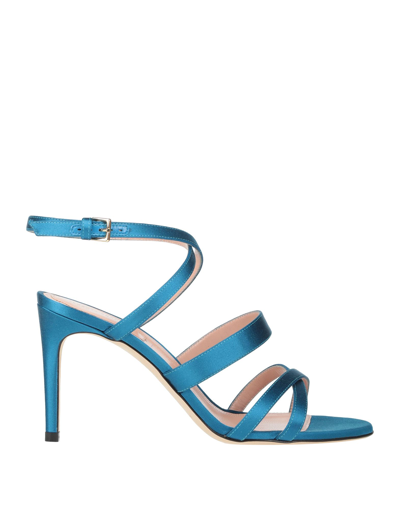 Shop Alberta Ferretti Woman Sandals Blue Size 7 Textile Fibers