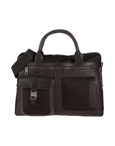 Shop Piquadro Man Handbag Dark Brown Size - Textile Fibers, Soft Leather