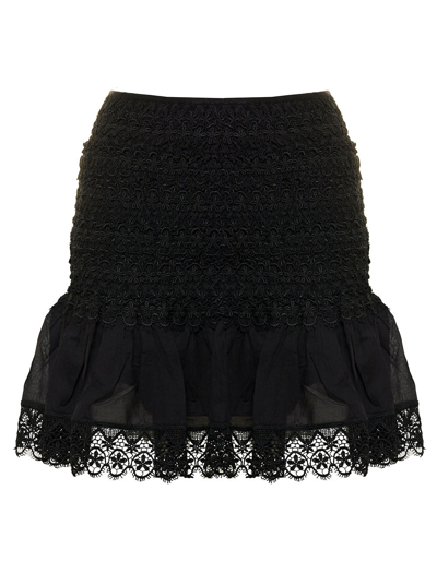 Shop Charo Ruiz Woman's Black Cotton Fleus Skirt With Embroidery